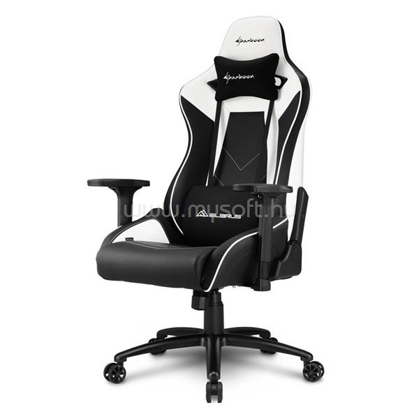 SHARKOON Gamer szék - Elbrus 3 Black/White (állítható magasság; állítható kartámasz; műbőr; acél talp; 150kg-ig)