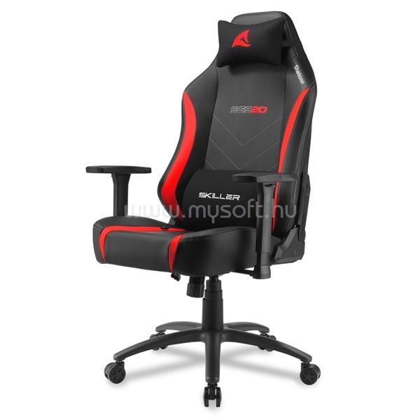 SHARKOON Gamer szék - Skiller SGS20 Black/Red (állítható magasság; állítható kartámasz; szövet; acél talp; 120kg-ig)