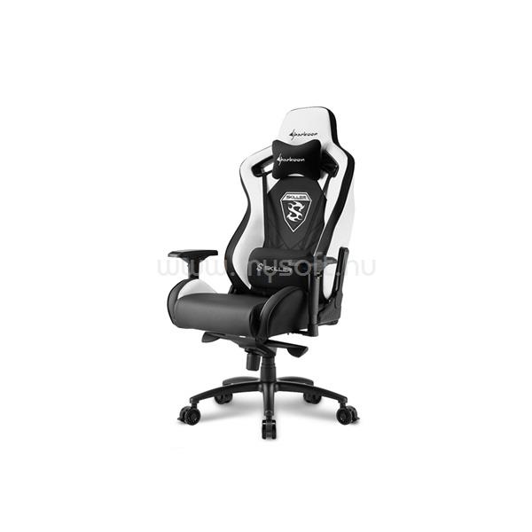 SHARKOON Gamer szék - Skiller SGS4 Black/White (állítható háttámla/magasság; 4D kartámasz; PVC; aluminium talp; 150kg-ig