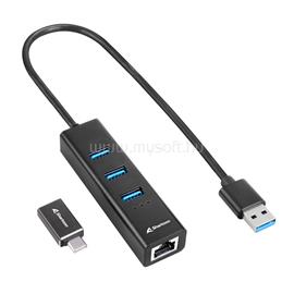 SHARKOON USB Hub - Aluminium Hub Type-C adapter + RJ45 (3port; USB3.2 Gen 1; Fekete) 4044951037575 small
