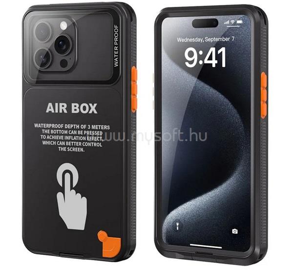 SHELLBOX iPhone 16 Pro Max / 16 Pro / 16 Plus SHELLBOX AIRBOX 6.7 vízhatlan/vízálló tok, AQUA IP68, 6.7" méret, FEKETE
