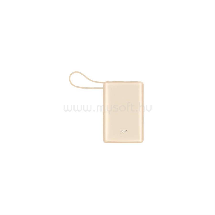 SILICON POWER CP10 powerbank - beépített USB-C kábel, USB-C és USB-A port, LCD, 20W PD, 10,000mAh (arany)