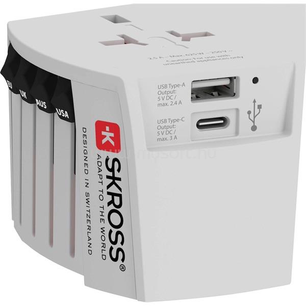 SKROSS MUVUSB-A-C USB/Type-C töltő bemenettel világutazó adapter