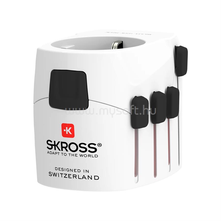 SKROSS PRO+ utazó töltő USB+Type-C aljzat 250V/7A, földelt, FEHÉR