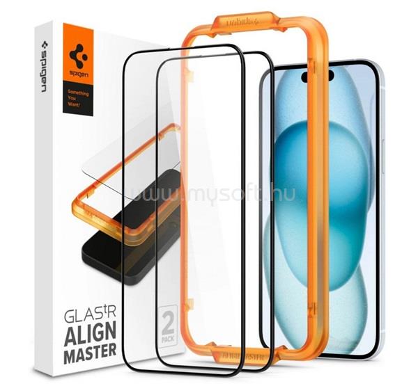 SPIGEN iPhone 15 SPIGEN ALM FC képernyővédő üveg 2db 2.5D, színkiemelés, ÁTLÁTSZÓ