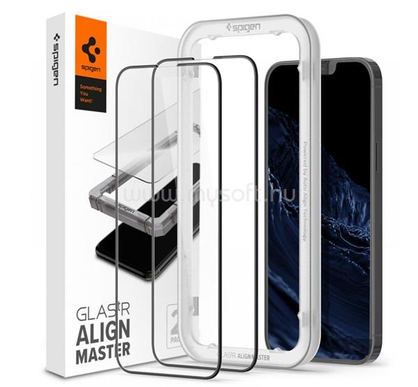 SPIGEN iPhone 14 Plus / 13 Pro Max ALM FC képernyővédő üveg 2db 2.5D, színkiemelés, FEKETE