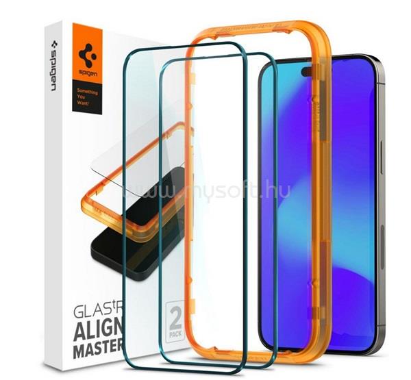 SPIGEN iPhone 14 Pro Max ALM FC képernyővédő üveg 2db 2.5D, színkiemelés, FEKETE