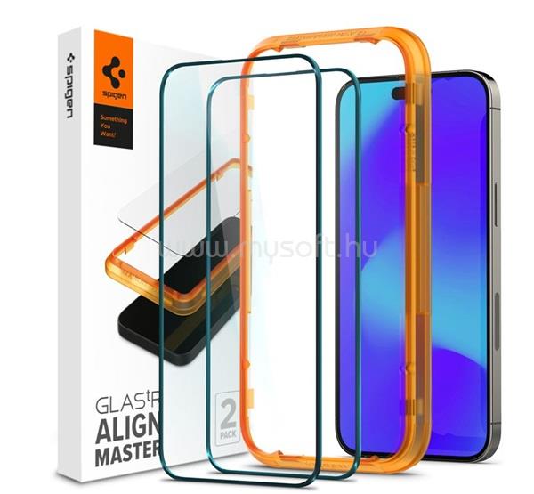 SPIGEN iPhone 14 Pro ALM FC képernyővédő üveg 2db 2.5D, színkiemelés, FEKETE