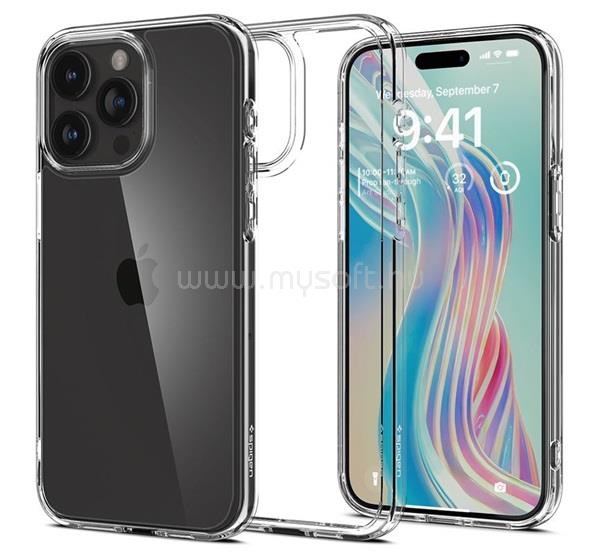 SPIGEN iPhone 15 Pro SPIGEN CRYSTAL HYBRID szilikon telefonvédő ütésállóság, műanyag keret, ÁTLÁTSZÓ