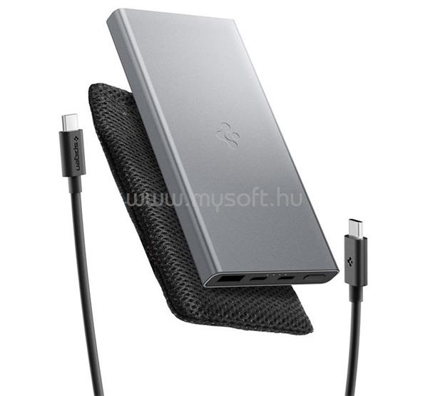 SPIGEN EA2210 vésztöltő USB+2 Type-C aljzat 10000mAh, LED jelzés + Type-C kábel, SÖTÉTSZÜRKE