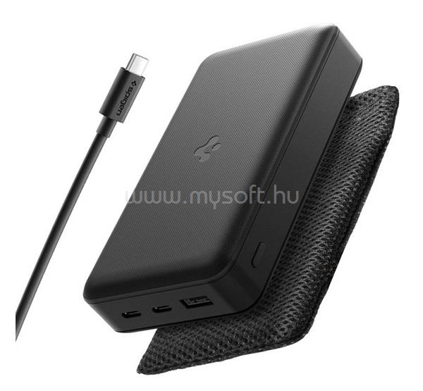 SPIGEN SPIGEN EA3020 vésztöltő USB+2 Type-C aljzat 20000mAh, LED jelzés + Type-C kábel, FEKETE