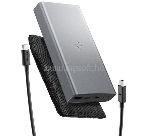 SPIGEN EA3020 vésztöltő USB+2 Type-C aljzat 20000mAh, LED jelzés + Type-C kábel, SÖTÉTSZÜRKE