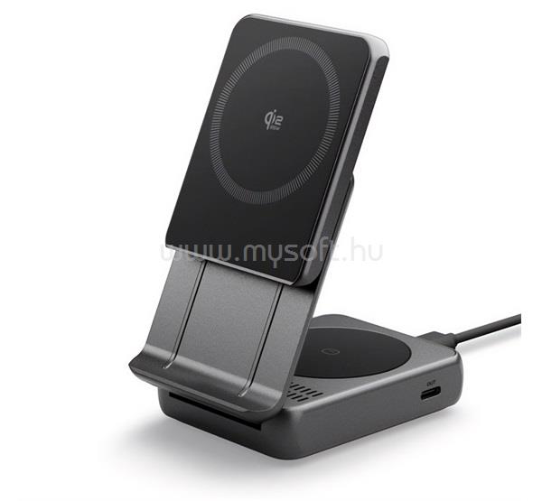 SPIGEN EF302MOQ asztali töltő 2in1 25W, Qi2, FEKETE