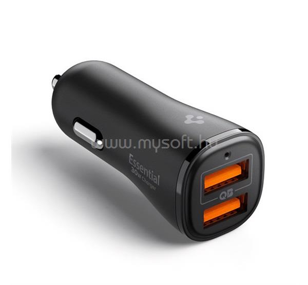 SPIGEN ESSENTIAL autós töltő 2 USB aljzat 30W, PD gyorstöltő 3.0, FEKETE
