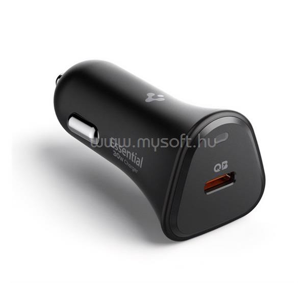 SPIGEN ESSENTIAL autós töltő Type-C aljzat 30W, PD gyorstöltő 3.0, FEKETE