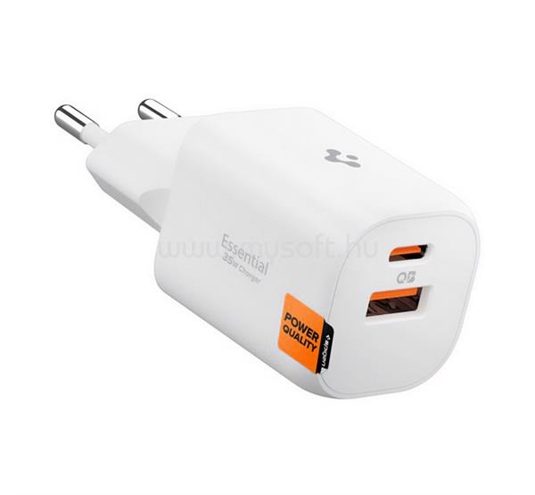 SPIGEN ESSENTIAL EE352EU hálózati töltő USB+Type-C aljzat 35W, PD gyorstöltő 3.0, FEHÉR