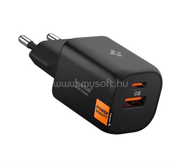 SPIGEN ESSENTIAL EE352EU hálózati töltő USB+Type-C aljzat 35W, PD gyorstöltő 3.0, FEKETE