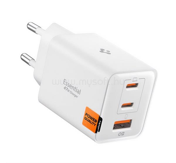 SPIGEN ESSENTIAL EE473EU hálózati töltő USB+2 Type-C aljzat 47W, PD gyorstöltő 3.0, FEHÉR