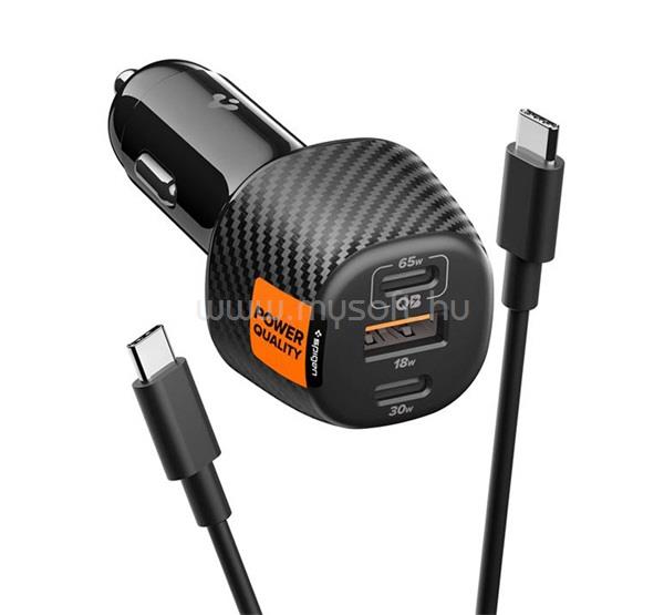 SPIGEN ESSENTIAL EV1133 autós töltő USB+2 Type-C aljzat 113W, PD gyorstöltő 3.0 + Type-C kábel, FEKETE