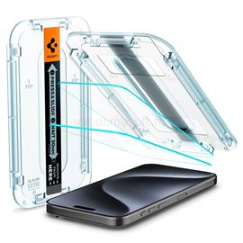 SPIGEN iPhone 15 Pro SPIGEN EZ FIT HD képernyővédő üveg 2db 2.5D, 9H + segédkeret, ÁTLÁTSZÓ AGL06892 small