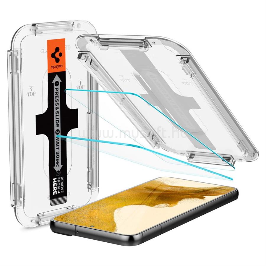 SPIGEN Samsung S22 EZ FIT képernyővédő üveg 2db 2.5D, 9H + segédkeret, ÁTLÁTSZÓ
