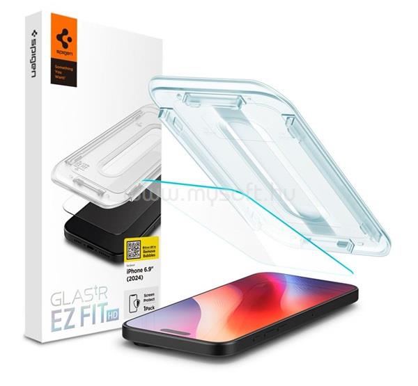 SPIGEN iPhone 16 Pro Max SPIGEN EZ FIT HD képernyővédő üveg 2.5D, 9H + segédkeret, ÁTLÁTSZÓ
