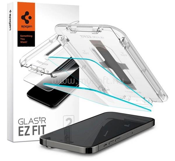 SPIGEN iPhone 14 Pro Max EZ FIT HD képernyővédő üveg 2db 2.5D, 9H + segédkeret, ÁTLÁTSZÓ