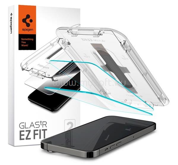 SPIGEN iPhone 14 Pro EZ FIT HD képernyővédő üveg 2db 2.5D, 9H + segédkeret, ÁTLÁTSZÓ