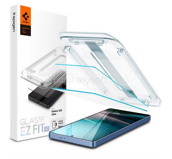SPIGEN Samsung S25 Ultra SPIGEN EZ FIT HD képernyővédő üveg 2db 2.5D, 9H + segédkeret, ÁTLÁTSZÓ