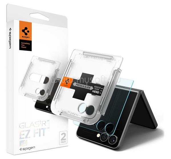 SPIGEN Samsung Z Flip7 SPIGEN EZ FIT HD képernyővédő üveg 2db 2.5D, 9H + segédkeret, ÁTLÁTSZÓ