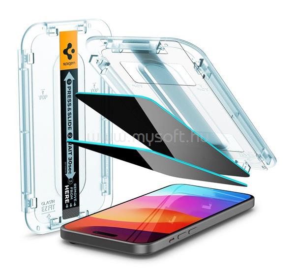 SPIGEN iPhone 16 / 15 SPIGEN EZ FIT képernyővédő üveg 2db 2.5D, 9H + segédkeret, ÁTLÁTSZÓ