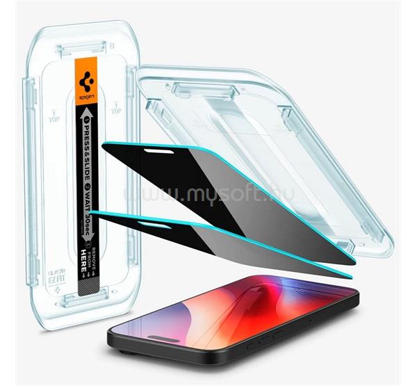 SPIGEN iPhone 16 Pro SPIGEN EZ FIT képernyővédő üveg 2db 2.5D, 9H + segédkeret, ÁTLÁTSZÓ