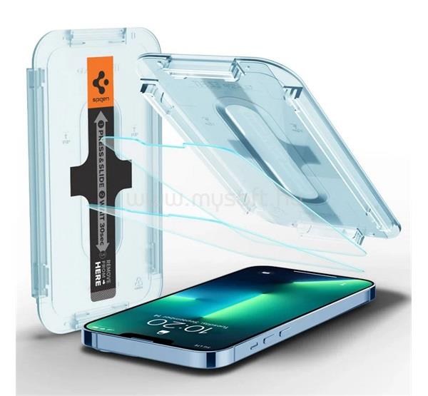 SPIGEN iPhone 14 Plus / 13 Pro Max EZ FIT képernyővédő üveg 2db 2.5D, 9H + segédkeret, ÁTLÁTSZÓ