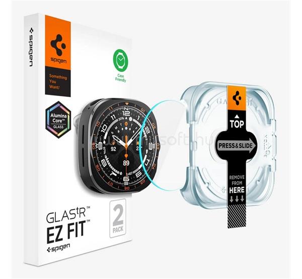 SPIGEN Samsung Watch Ultra 2 eSIM 47mm SPIGEN EZ FIT kijelzővédő üveg 2db 2.5D, 9H + segédkeret, ÁTLÁTSZÓ