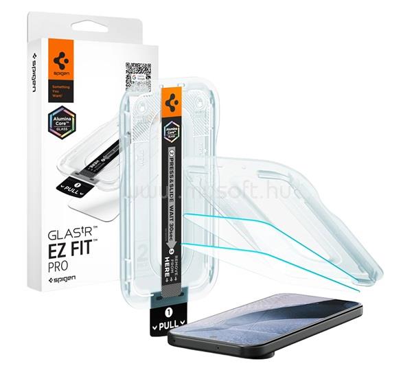 SPIGEN Google Pixel 11 Pro SPIGEN EZ FIT PRO képernyővédő üveg 2db 2.5D, 9H + segédkeret, ÁTLÁTSZÓ