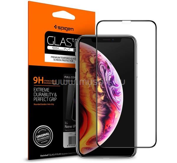 SPIGEN iPhone 11 Pro Max / XS Max 6.5 FC képernyővédő üveg 2.5D, színkiemelés, FEKETE