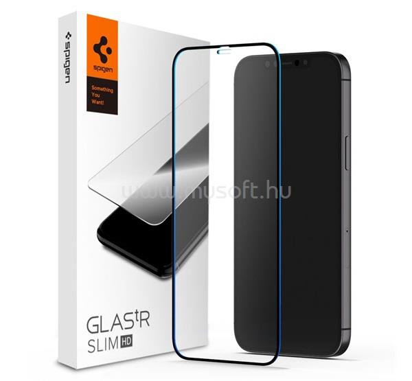 SPIGEN iPhone 12 Pro Max FC képernyővédő üveg 2.5D, színkiemelés, FEKETE