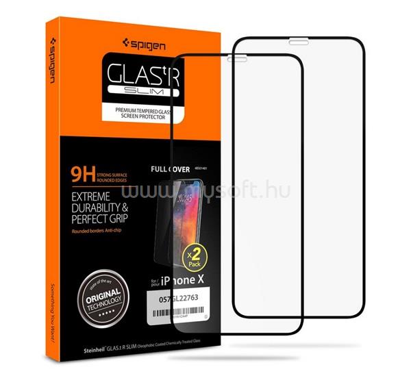 SPIGEN iPhone 11 Pro / XS 5.8 / X 5.8 FC képernyővédő üveg 2db 2.5D, színkiemelés, FEKETE