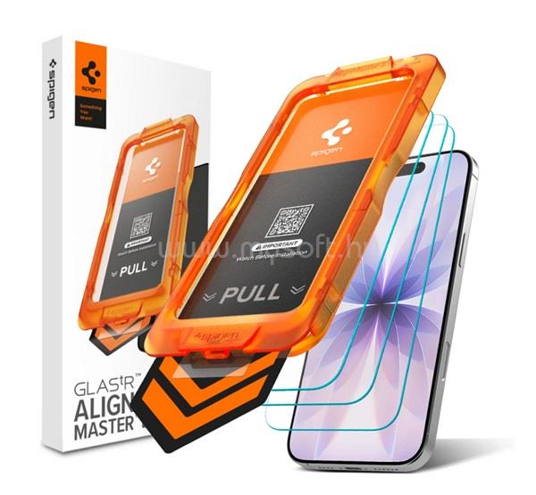 SPIGEN iPhone 17 SPIGEN GLASS TR ALIGNMASTER S képernyővédő üveg 3db 2.5D, 9H + segédkeret, ÁTLÁTSZÓ