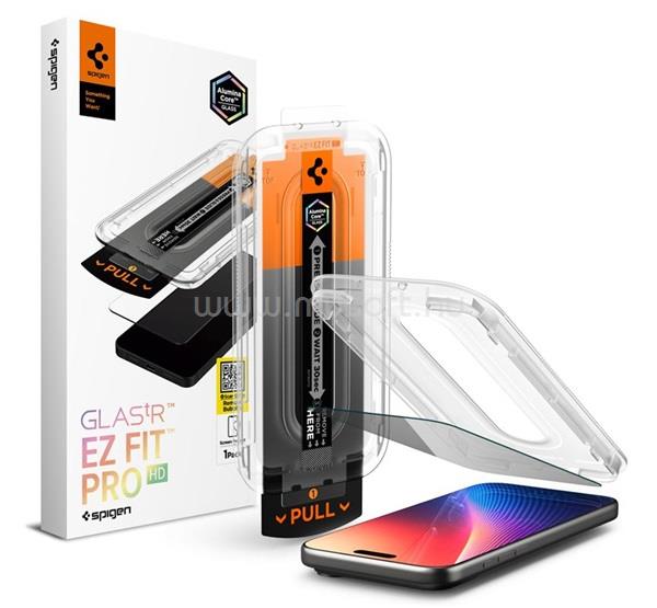 SPIGEN iPhone 18 Pro Max / 17 Pro Max SPIGEN GLASS TR EZ FIT PRO HD képernyővédő üveg 2.5D, 9H + segédkeret, ÁTLÁTSZÓ