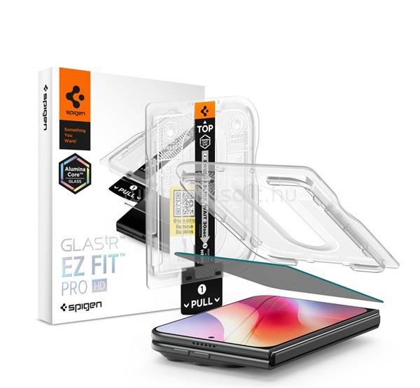 SPIGEN iPhone Duo SPIGEN GLASS TR EZ FIT PRO HD képernyővédő üveg 2.5D, 9H + segédkeret, ÁTLÁTSZÓ