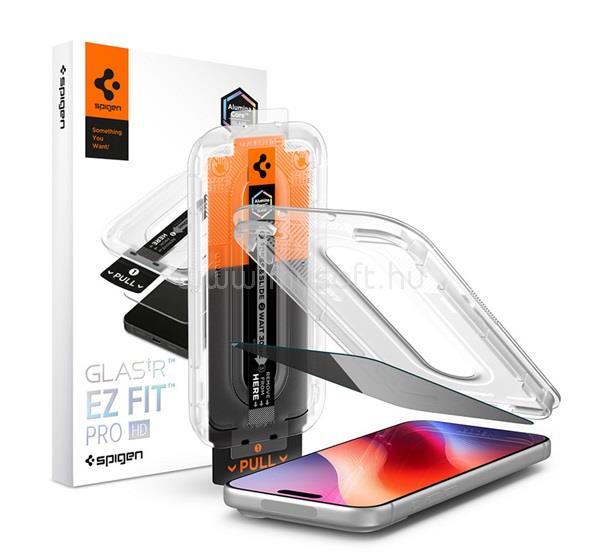 SPIGEN iPhone 18 Pro Max SPIGEN GLASS TR EZ FIT PRO HD képernyővédő üveg 2.5D, 9H + segédkeret, ÁTLÁTSZÓ