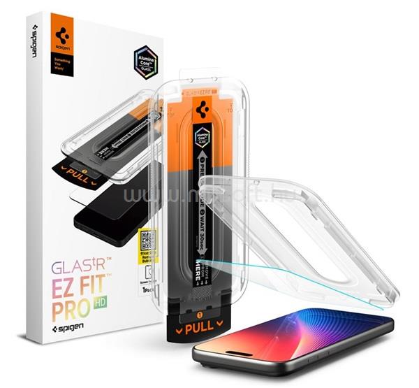 SPIGEN iPhone 18 Pro Max / 17 Pro Max SPIGEN GLASS TR EZ FIT PRO HD képernyővédő üveg 2.5D, 9H + segédkeret, ÁTLÁTSZÓ