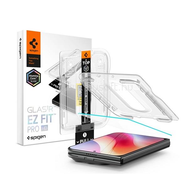 SPIGEN iPhone Duo SPIGEN GLASS TR EZ FIT PRO HD képernyővédő üveg 2.5D, 9H + segédkeret, ÁTLÁTSZÓ