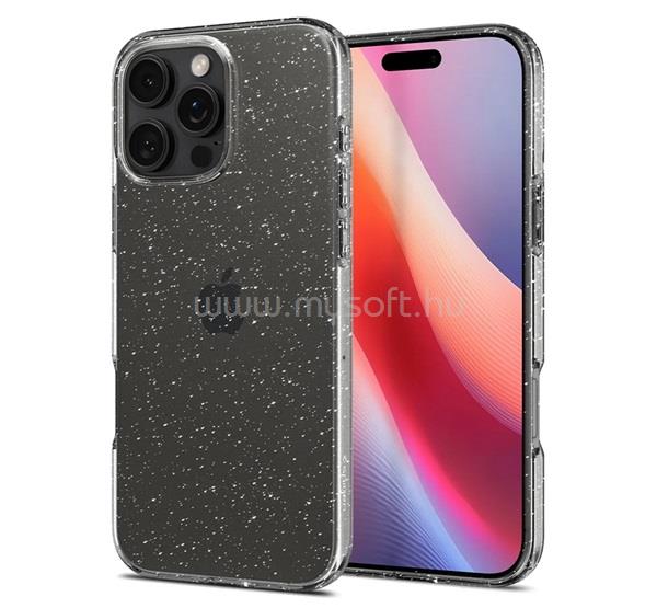 SPIGEN iPhone 16 Pro LIQUID CRYSTAL GLITTER szilikon telefonvédő ütésállóság, csillámporos, ÁTLÁTSZÓ