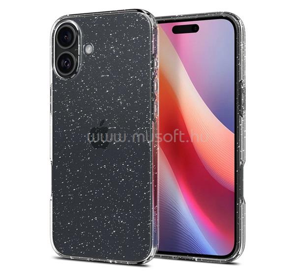 SPIGEN iPhone 16 LIQUID CRYSTAL GLITTER szilikon telefonvédő ütésállóság, csillámporos, ÁTLÁTSZÓ