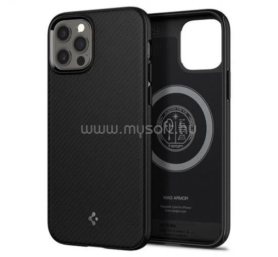 SPIGEN iPhone 12 Pro / 12 MAG ARMOR műanyag telefonvédő ütésállóság, csíkos, FEKETE