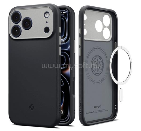 SPIGEN iPhone 18 Pro Max / 17 Pro Max SPIGEN NANO POP szilikon telefonvédő kameravédő, MagSafe, FEKETE