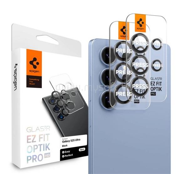 SPIGEN Samsung S25 Ultra SPIGEN OPTIK PRO HD kameravédő üveg 2db 9H, csak lencse, FEKETE