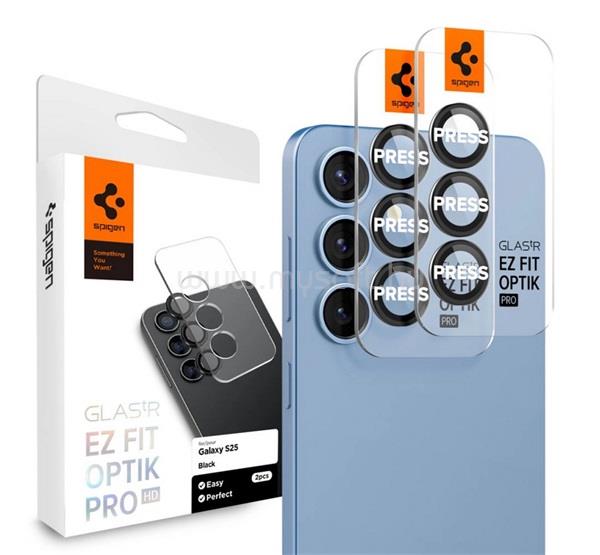 SPIGEN Samsung S25 SPIGEN OPTIK PRO HD kameravédő üveg 2db 9H, csak lencse, FEKETE